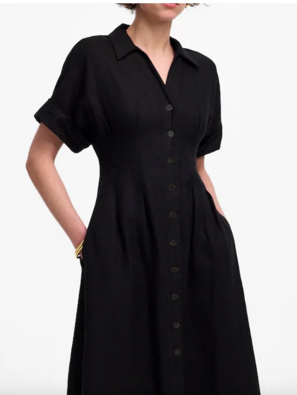 Madewell Pleated Button Front Linen Midi Shirtdress Womens Large Black